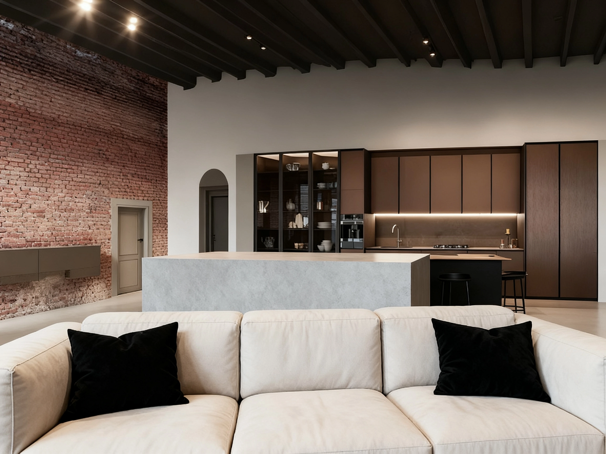 Image of Italian Minimalist Open Kitchen with Island
