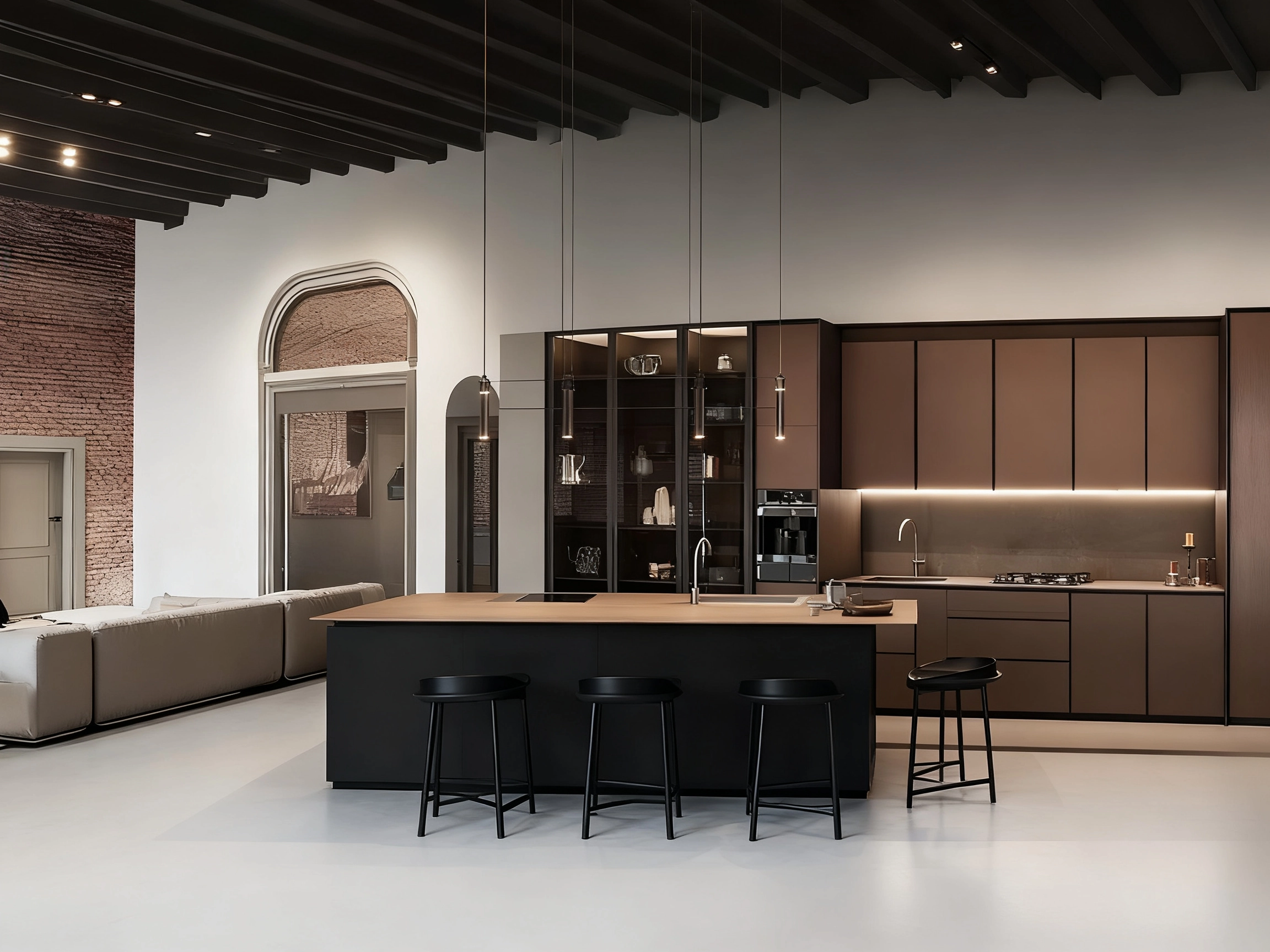 Italian Minimalist Open Kitchen with Island