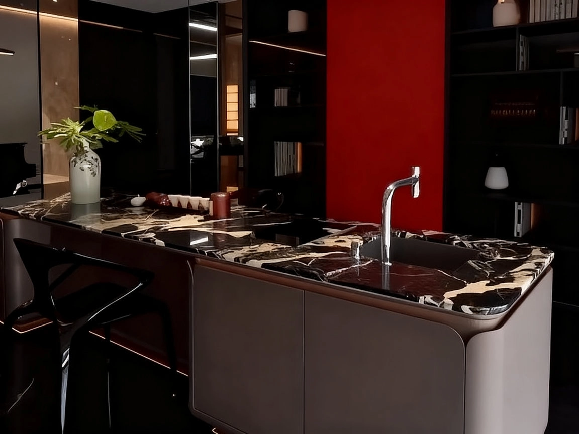 Image of Luxury Marble Kitchen Island with Integrated Sin
