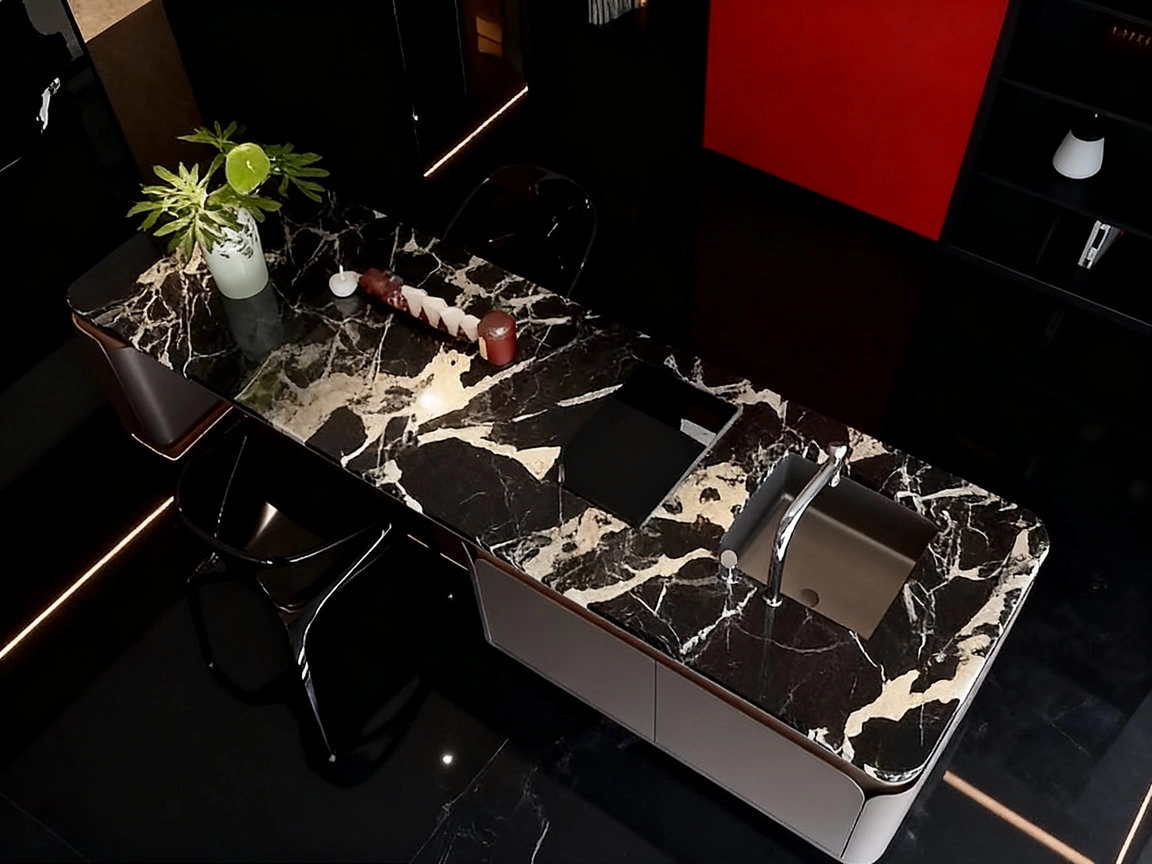 Luxury Marble Kitchen Island with Integrated Sin
