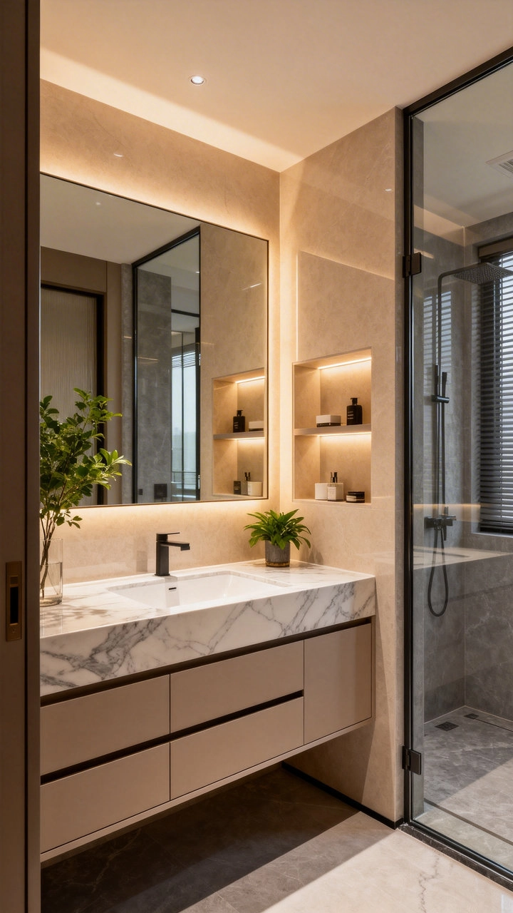 Image of Custom Bathroom with Rock Slab Vanity