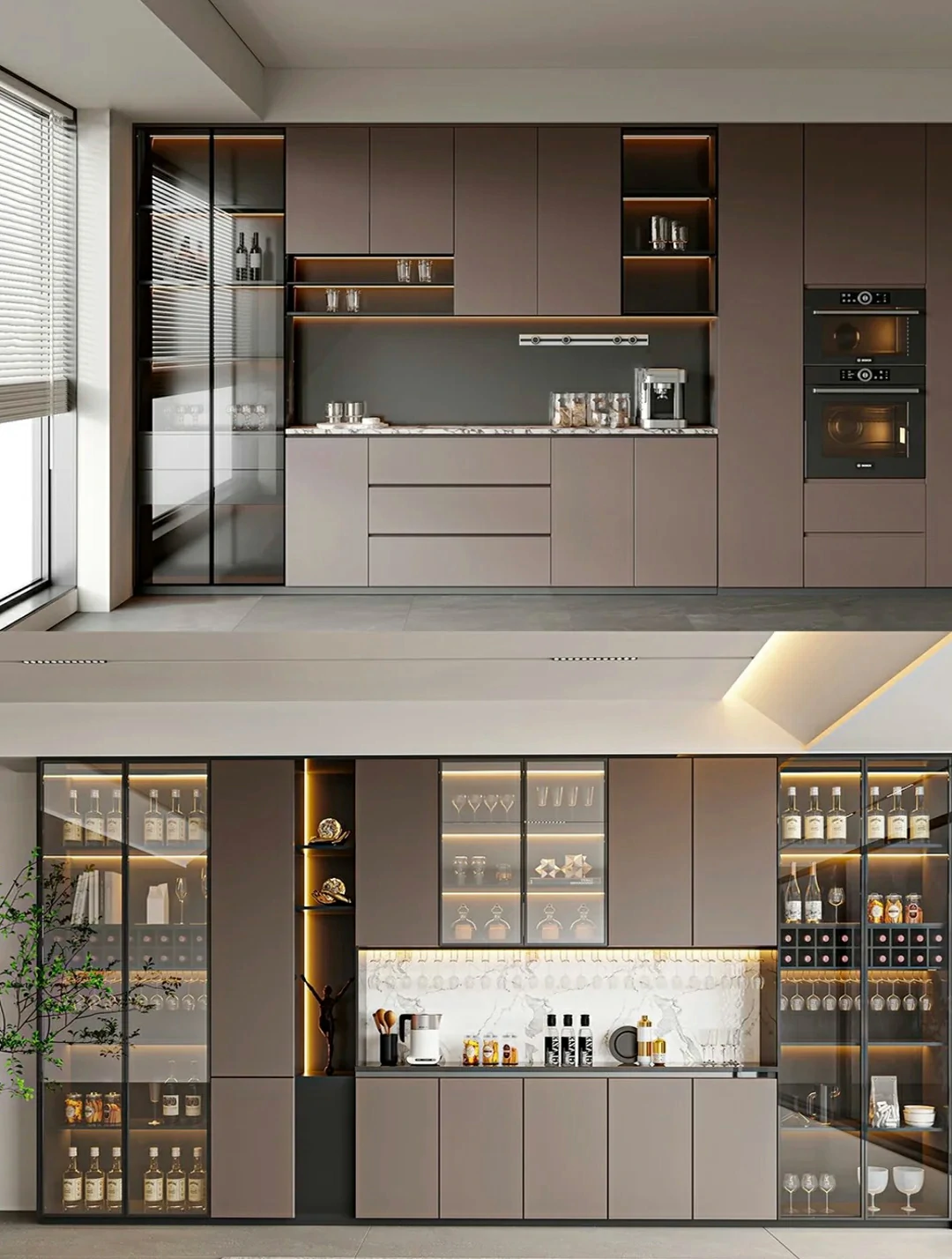 Image of Glass door vs solid board door for living room cabinet